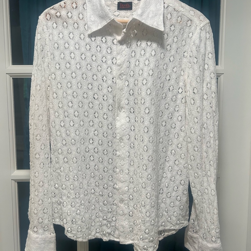 White Lace Long-Sleeve Men's Shirt